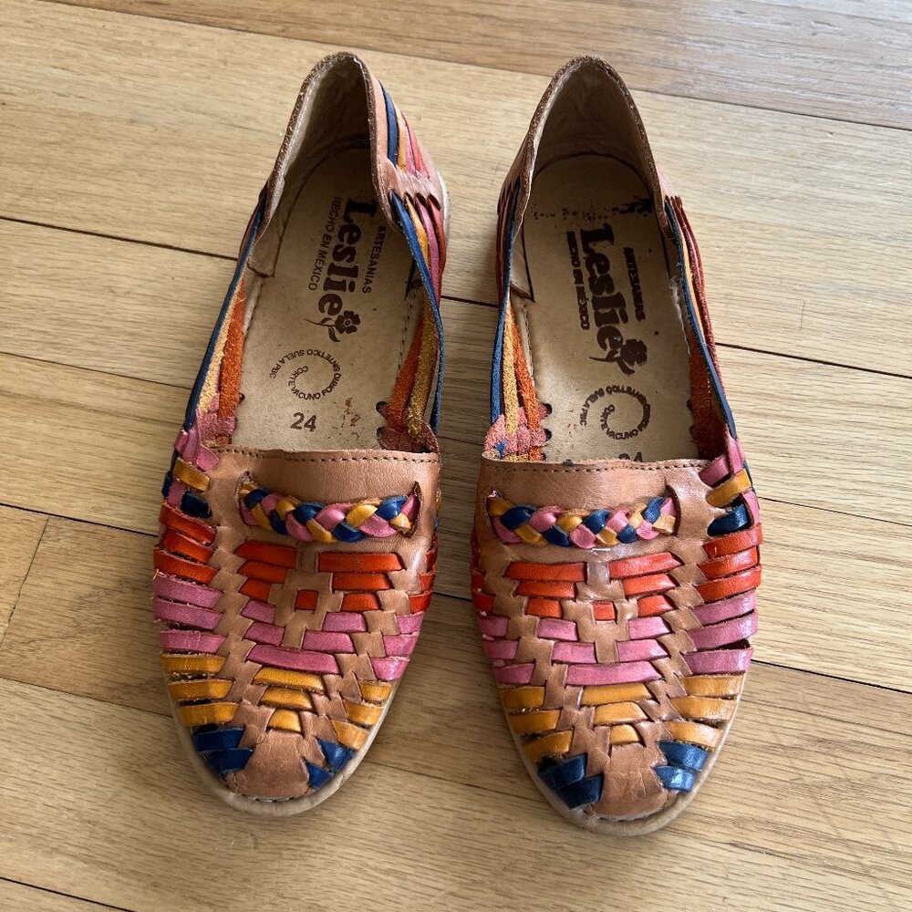 Womens Mexican Sandals, Handmade Leather Huaraches Sandals, Multi-Color Size 7